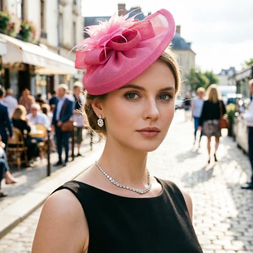 Image of DRESHOW Fascinators Hat Feather Headband Women's Fascinators Tea Party Headwear with Clip Flower Head Band for Girls & Women
