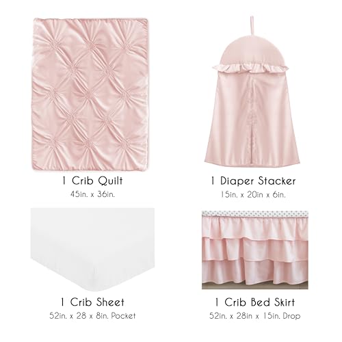 Image of Sweet Jojo Designs 4-Piece Baby Crib Bedding Set (Pink Shabby Chic) for Girls, Infants /Nursery incl. Blanket, Fitted Sheet, Skirt, Diaper Stacker (Elegant, Diamond, Blush, Princess Harper Collection)