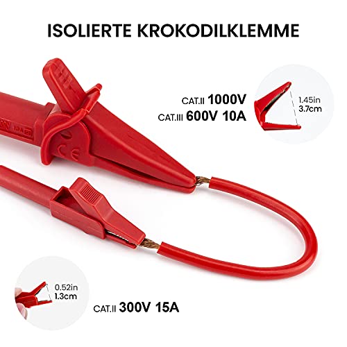 KAIWEETS Messleitungen Prüfkabel Kits 23-Teilige Elektronische Kabel mit Krokodilklemmen, Pinzette, Haken, Isolierte Piercing-Nadel, Austauschbares Testsonden-Kit für digitales Multimeter