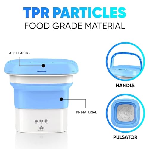 Image of Portable Mini Washing Machine, Foldable 2kg Washing Machine Top Load Fully Automatic Spinner and Dryer, Semi Automatic Bucket Washer for Travel, Baby Clothes (Multicolour)