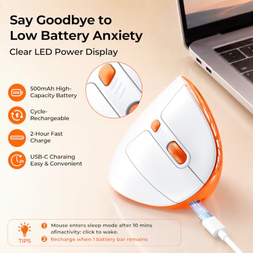 Uineer Ergonomic Vertical Mouse Tri Mode Wireless Rechargeable 4 DPI - image 6