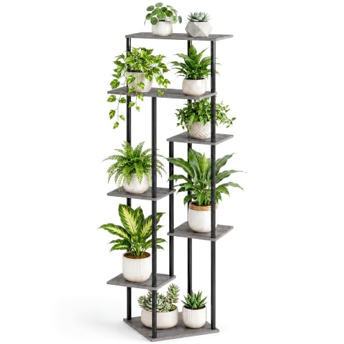 JEPRECO 52.4” Tall 7-Tier Multiple Plant Stand Indoor, Oak Grey