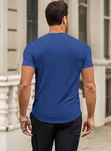 Image of JMIERR Mens Short Sleeve T Shirt Summer Muscle Slim Fitted Crewneck Longline Tees Shirts for Gym Workout