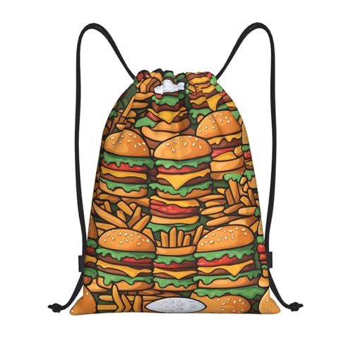 Small Gym Drawstring Bag - Lightweight many cute burgers Print Sport Sackpack for Yoga, Travel, and Hiking - Storage Backpack