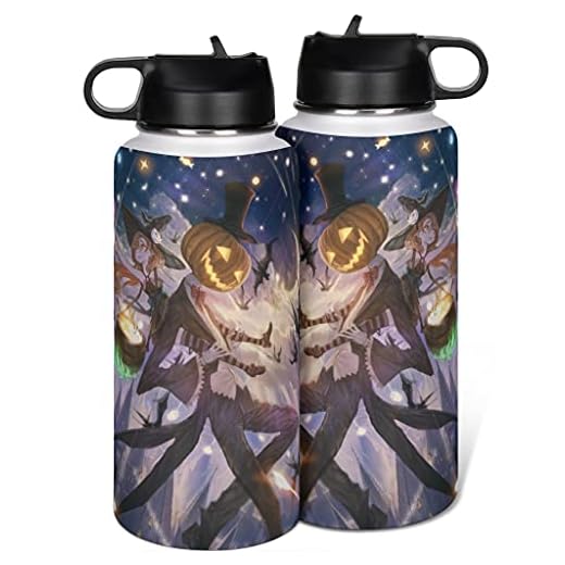 Greenieey Halloween Pumpa och Flicka Isolerad Vattenflaska med Sugrör för Sport och resor, Rostfritt Stål Termos Flaska för Vuxna & Barn Vit 1 000 ml (32 oz)