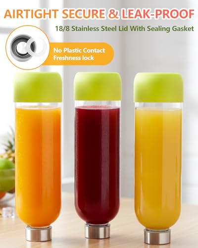 Image of Zukro 32 oz Glass Juice Bottles With Lids, 3 Pack Large Clear Glass Bottle with Airtight Stainless Steel Lids For Juicing, Water, Homemade Drinks, Non-slip Silicone Base, Leak Proof & BPA Free