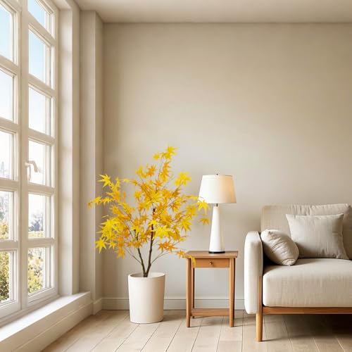 GarveeHome 4ft Artificial Maple Tree, Autumn Maple Artificial Fall Tree Large Faux Tree Soft Silk Decorative Plant with Plastic Pot for Party Home Living Room Decor Thanksgiving Harvest
