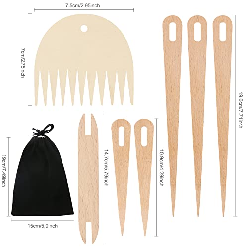 BENBO 7 Pieces Wood Hand Loom Stick Set, Knitting Big Eye Needle Tools Wood Weaving Crochet Needle Wooden Shuttle Wood Weaving Comb for Loom Knitted DIY Craft Supplies