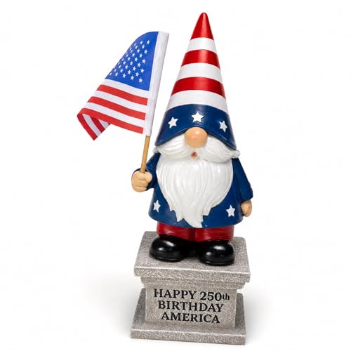 4th of July Garden Gnome with Solar Lantern 12 Patriotic Resin Statue for Yard Lawn Patio - American Flag Outdoor Decoration for Memorial Day & USA 250th Anniversary Independence Day CLEARANCE