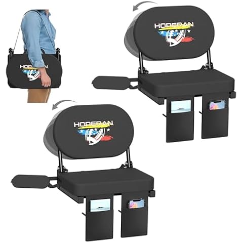 HOPERAN 2PC Stadium Seats for Bleachers with Back Support, Padded Bleacher Chairs with Back and Cushion, Folding Rotating Back Bleacher Seat, Lightweight Portable Stadium Chair with Shoulder Strap Cover