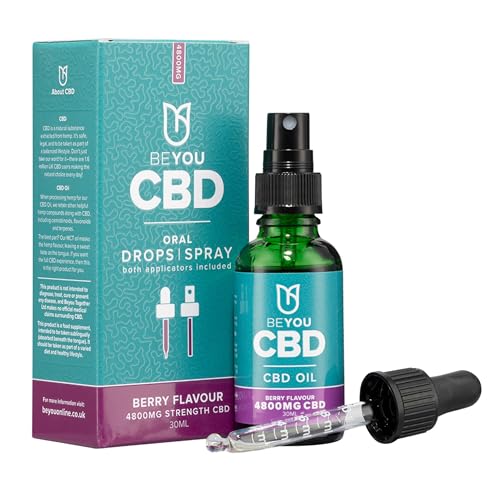BeYou CBD Oil - 4800mg CBD Drops & Spray - High Strength CBD with MCT Oil - Lab Tested No THC - Berry Flavour - 30ml - Soothes Stress Anxiety Sleep Aches & Pains