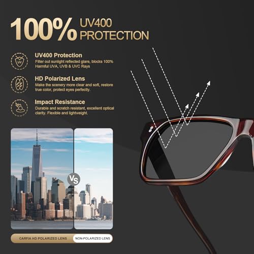 CARFIA Modern Sunglasses for Men Polarized UV400 Protection Flat Large Wrap Square Acetate Driving Glasses4