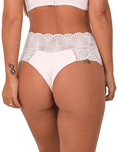 Calcinha Fio Dental Duplo Cós Alto Renda - Tgamf011-branco-g