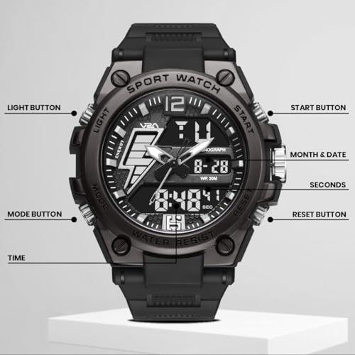Image of V2A Stryke 45mm Analog Digital Sports Watch for Men | Hybrid Layered Dial | Alarm Stopwatch Backlight Day Date | TPU Strap | 30M Water Resistant | Gift for Mens