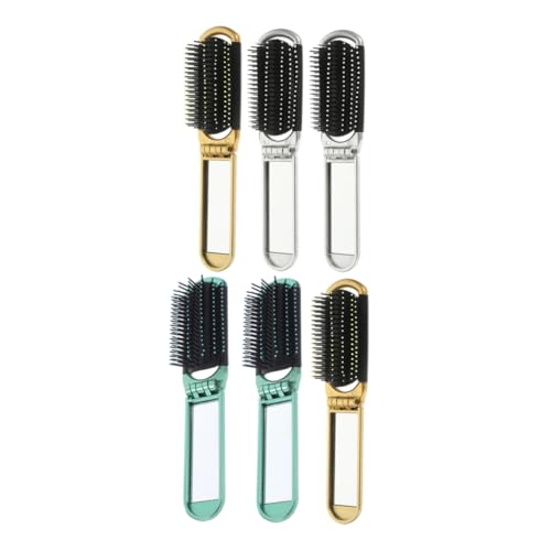 Lurrose 6個 折りたたみ式ミラーポケットヘアブラシ コンパクト軽量耐久製 携帯用ミニヘアコーム静電防止トラベル用展開