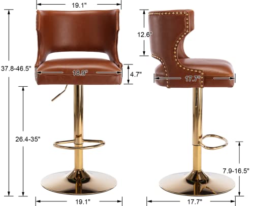 Ealson Leather Bar Stools Set Of 2 Swivel Counter Height Barstools With Back Adjustable Bar Chairs With Gold Base Modern Upholstered Kitchen Island Stools For Home Bar Dining Room, Pu Brown #TOP4