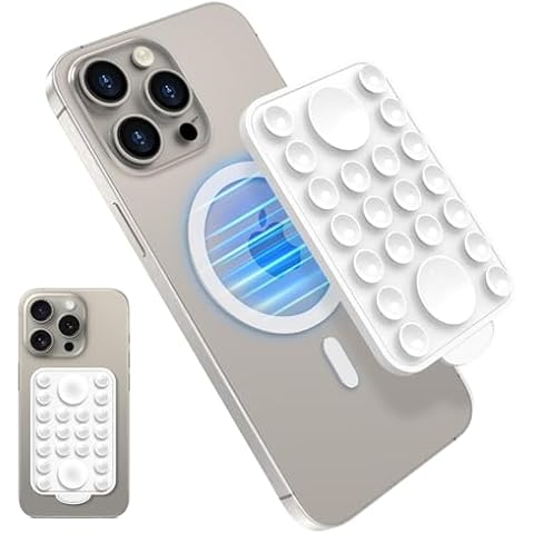 LDSXAY Suction Cup Phone Mount for MagSafe, Hands-Free Magnetic Phone Suction Grip for Selfies and Videos, Mirror Shower Phone Holder Compatible with iPhone 16/15/14/13/12 Series (White) Cover