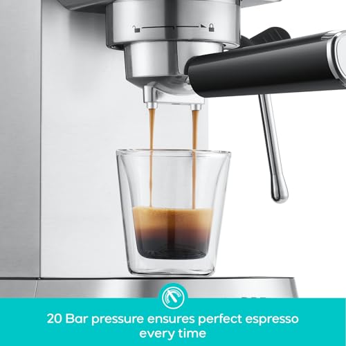 Image of CASABREWS PFAS-Free Espresso Machine with Milk Frother Steam Wand | Non-Toxic, Stainless Steel, 20-Bar, Built-in Pressure Gauge, Powerful Steam Wand for Cappuccino, Small, 34oz Water Tank