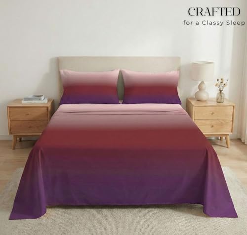 Image of VAS COLLECTIONS 300 TC Cotton Double Bedsheet for Super King Bed (108x108 in) | 7D Digital Printed Solid Bedsheet with 2 Pillow Covers | Soft, Wrinkle Packaging | DarkPink Shade