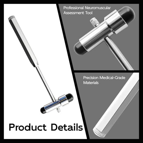 Neurologischer Reflexhammer mit Eingebautem Pinsel,Neuro Reflexhammer mit Doppel-Kunststoffkopf, Multifunktionaler Reflexdiagnosehammer für Fachkräfte, Schwarz, 18 cm