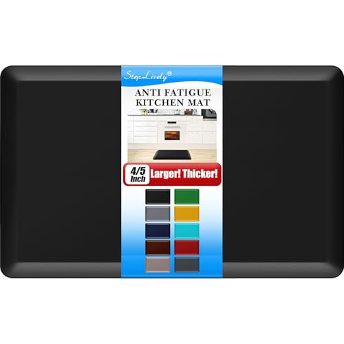 4/5 Inch Thick Kitchen Mat - Cushioned Anti Fatigue Mats for Kitchen Floor - Easy to Clean, Waterproof, Non-Slip Kitchen Rug for Sink, Office, Kitchen (17''x28'' Black)