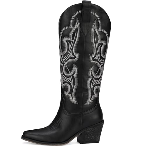 Manoloshow Charming Embroidery on Western Boots for Winter Friend Parties and Winter Picnics Black Size 11 — view 5