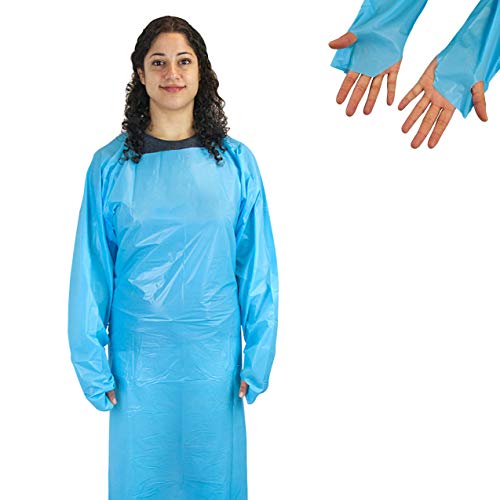 SAFE HANDLER Disposable Sleeve Gown | Open Back with Thumb Loops, 0.5 MIL, Blue, 25 Count