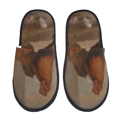 Oil Painting Chicken And Duck Print House Slippers For Women And Men,Soft Slippers With Memory Foam,Non-Slip Indoor Home Shoes