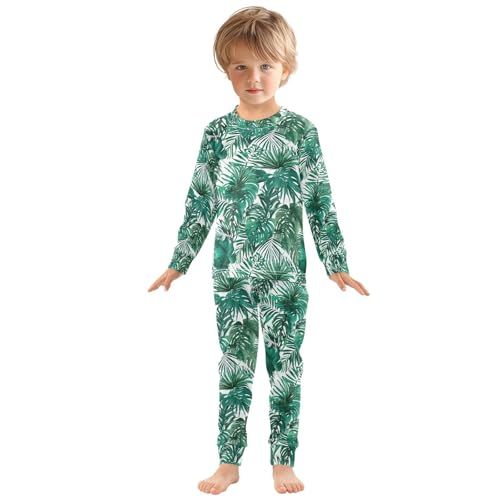 ALAZA Tropical Palm Leaves Watercolor Green Pajamas Long Sleeve Sleepwear 2-Piece Pajama Set3