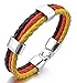 Produktbild Herren Edelstahl Echtes Leder Armband Armreif Manschette Silber Schwarz Rot Gold Deutsch Deutschland Flagge Geflochten Gotik Motorradfahrer Stylisches Armband PU Lederarmband Kordelarmband Fanartikel Fussball Weltmeisterschaft WM & EM Länder Style geflochten