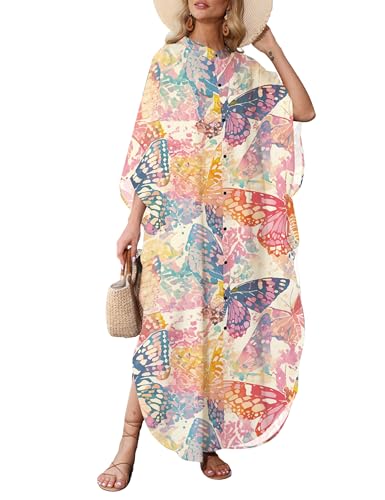 MAKABO Kaftan for Women Caftans Moo Moos Beach Cover Up V Neck Button Down with Pockets Maxi Dresses 2025