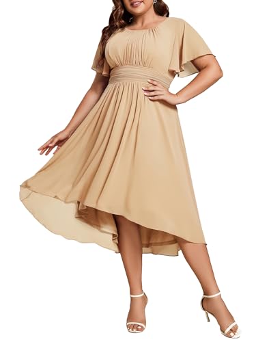 Image of Ever-Pretty Women's Plus Size Formal Wedding Guest Dresses for Curvy Women A Line Chiffon Midi High Low Cocktail Dress