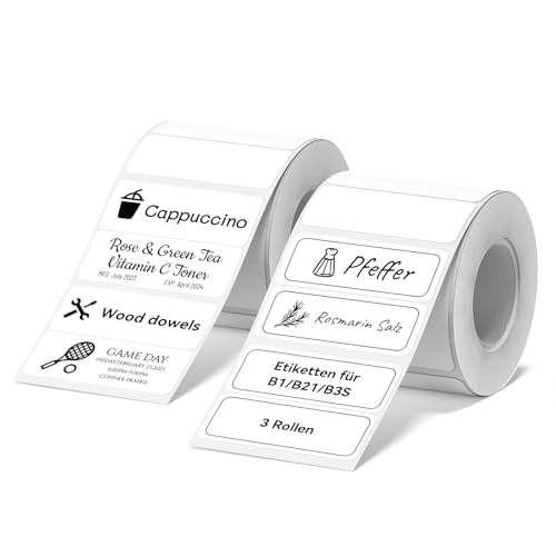 NIIMBOT Etiquetas autoadhesivas para impresora de etiquetas B21/B1/B3S, 40 x 15 mm (2 filas), cinta térmica para oficina, escuela, 460 etiquetas/rollo (2 rollos, blanco)