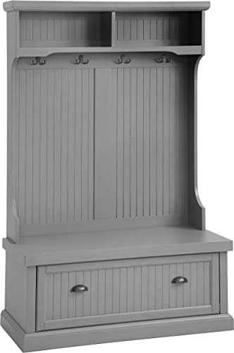 Crosley Furniture Seaside Hall Tree, Entryway Bench with Coat Rack and Shoe Cabinet, Distressed Gray