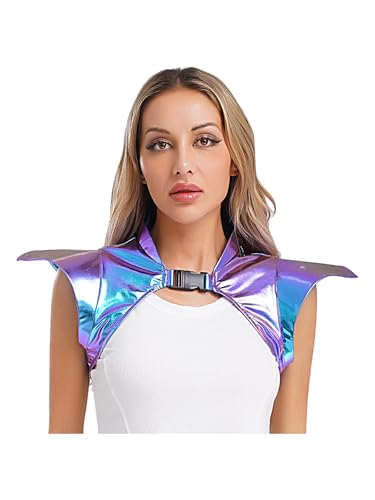 Zaldita Unisex Hombres Adultos Manga Armadura Piel Falso Ropa de Disfraces Steampunk Accesorios de Disfraz Ropa Club Armadura de Hombro Chaqueta de Disfraces Metal Brillante LARP, azul, XL