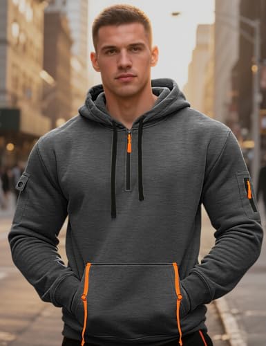 Men's Pullover Hoodies Quarter Zip Long Sleeve Shirts Drawstring Sports Casual Hooded Sweatshirts with Pockets3