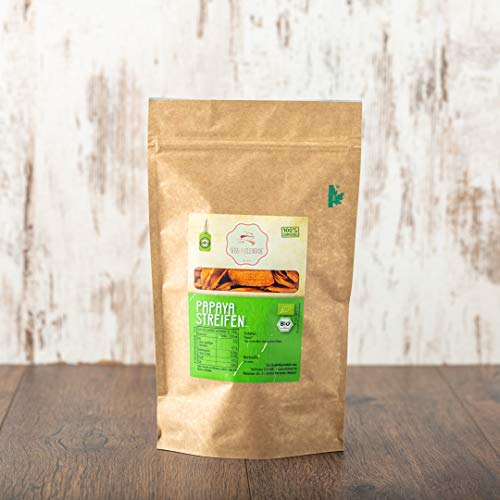 süssundclever.de® Bio Papayastreifen | 500g | Rohkost | getrocknet | plastikfrei und ökologisch-nachhaltig abgepackt | Papaya