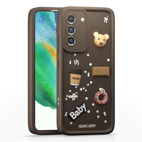Image of Pikkme Back Cover for Samsung Galaxy S21 FE 5G | Cute Fun Cartoon 3D Bear Silicone Full Body Protection Bumper Cover (Brown)