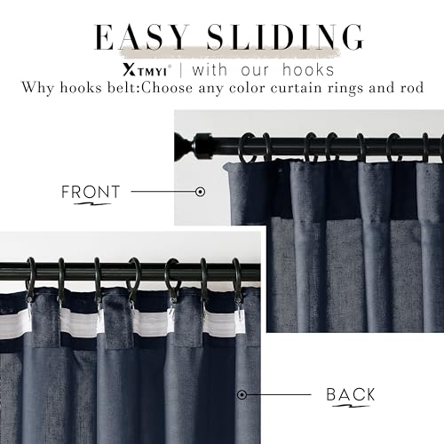Image of XTMYI Indigo Blue Curtains 108 Inches Long for Living Room 2 Panels Set Back Tab Hook Pleat Linen Extra Long Sheer Curtain Drapes for Dining Room,Total Wide 100 x 108 Inch Length,Dark Navy