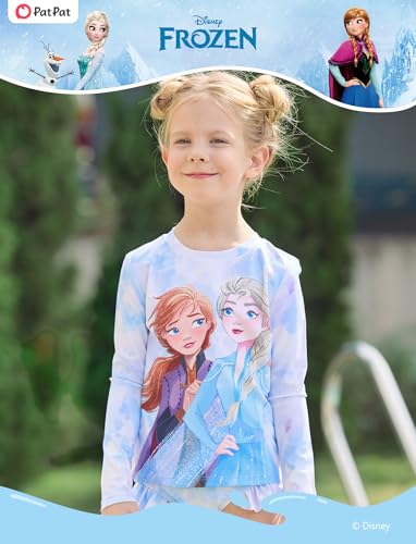 Image of Disney Frozen Elsa Stitch Marvel Toddler Girl Two Piece Long Sleeve UPF50+ Swimsuit Rashguard Sets Bathing Suit