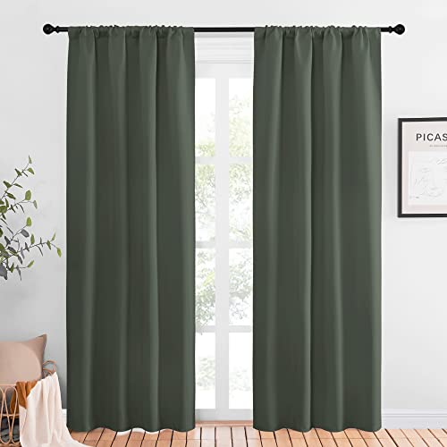 NICETOWN Bedroom Curtains Blackout Draperies - All Season Thermal Insulated Solid Rod Pocket Top Blackout Curtains/Drapes for Kid's Room (Dark Mallard