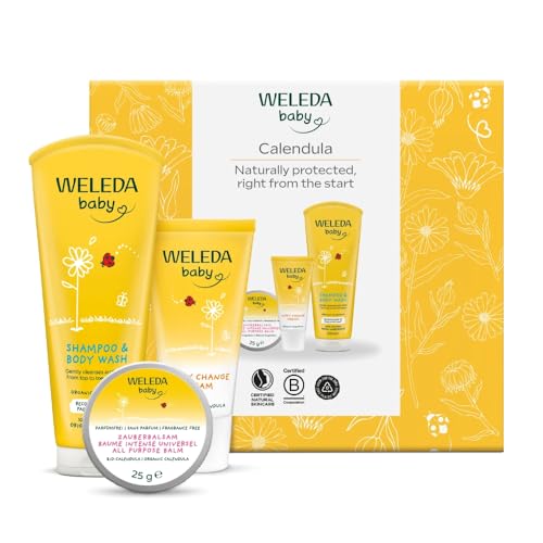 Weleda Baby Set 3in1 Baby Skin Care Gift Set Dermatologically Tested Certified Natural Shampoo & Body Wash + All Purpose Balm + Nappy Cream