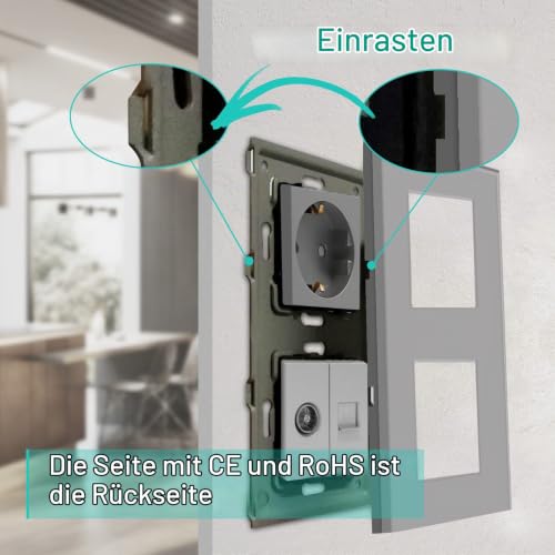 BSEED Schuko Steckdose mit 1/2 TV-Antenne Koaxial- und RJ55-Cat5e-Ethernet Kristall Glas Unterputz Steckdose Verlängerungssteckdosen… – Ansicht 2