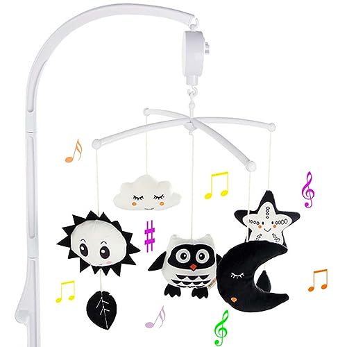 Image of KAKIBLIN Baby Crib Mobile, Mobile for Crib with Hanging Rotating Toys, Nursery Mobile for Newborns with Music Box, Black and white Mobile for Baby Girls & Boys 0-24 Months,Owl