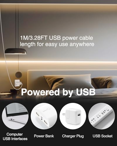 Image of Aclorol 5V COB LED Strip Light 6.56FT 640LEDs Warm White LED TV Backlight with 1M USB Cable Flexible Under Cabinet Tape Light for Living Room Wardrobe Desk area Shelves Mirror Home Decoration (2 PACK)