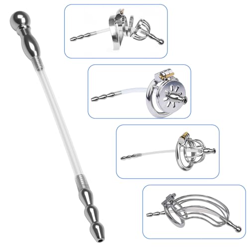 Image of Romi Chastity Device Cock Cage Accessories Catheter Urethral Sound Long Silicone Male Urethral Tube Hollow Stainless Steel Penis Plug Male Sex Toys