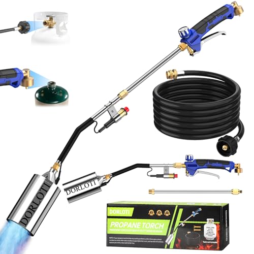 Propane Torch Weed Burner Kit,High Heat Output with Long/Short Mode,12.5FT Hose Heavy Duty Blow Torch Flamethrower with Self Igniter and Turbo Trigger for Weeding,Roofing,BBQ,Melting Ice Snow