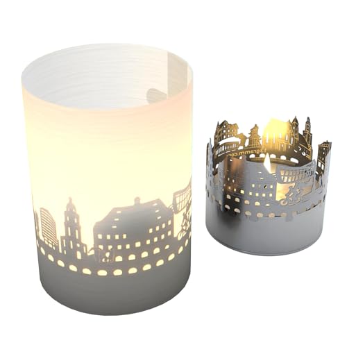 Heilbronn Skyline Tube T-Light Juego de sombras – Fascinante recuerdo y accesorios para el hogar, formas en miniatura diseñadas con amor y juego de luces mágico