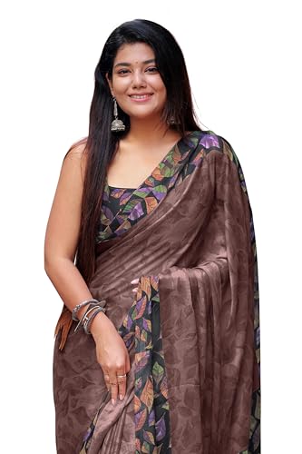 Image of MIRCHI FASHION Saree for Woman Chiffon Geometric and Leaf Printed | Lightweight Daily Regular Use Comfortable Women's Sari with Blouse Piece (Available in 15 Designs)