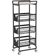 BAKAJI Carrello da Cucina 4 Ripiani Slim, Stile Industrial e Ruote Girevoli a 360°, Carrellino co...